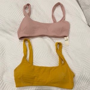TWO aerie scoop bikini tops